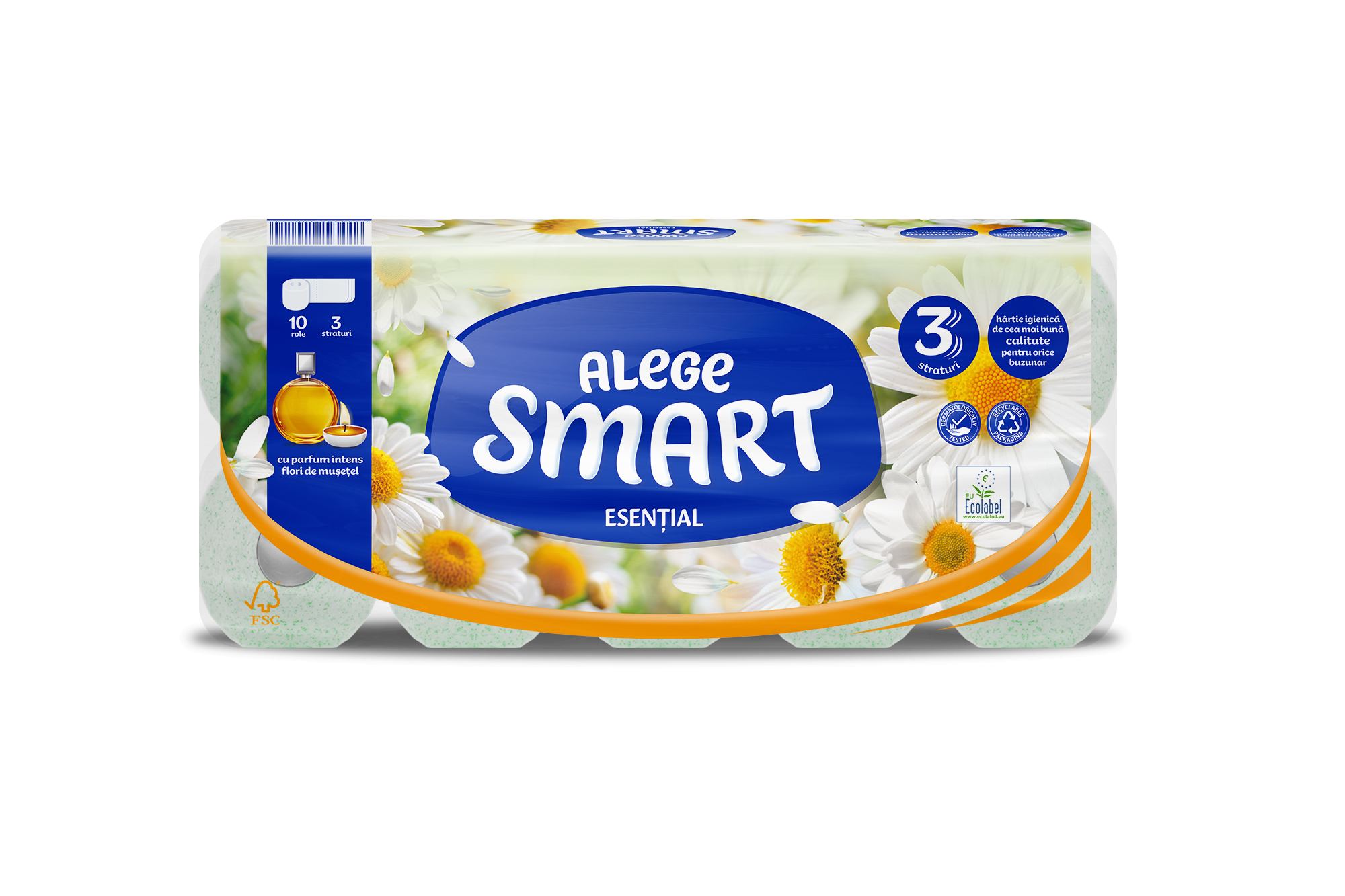 TOILET PAPER SMART-ESSENTIAL CHAMOMILE 3-PLY, 10 ROLLS, 120 SHEETS - 14M / SET OF 128