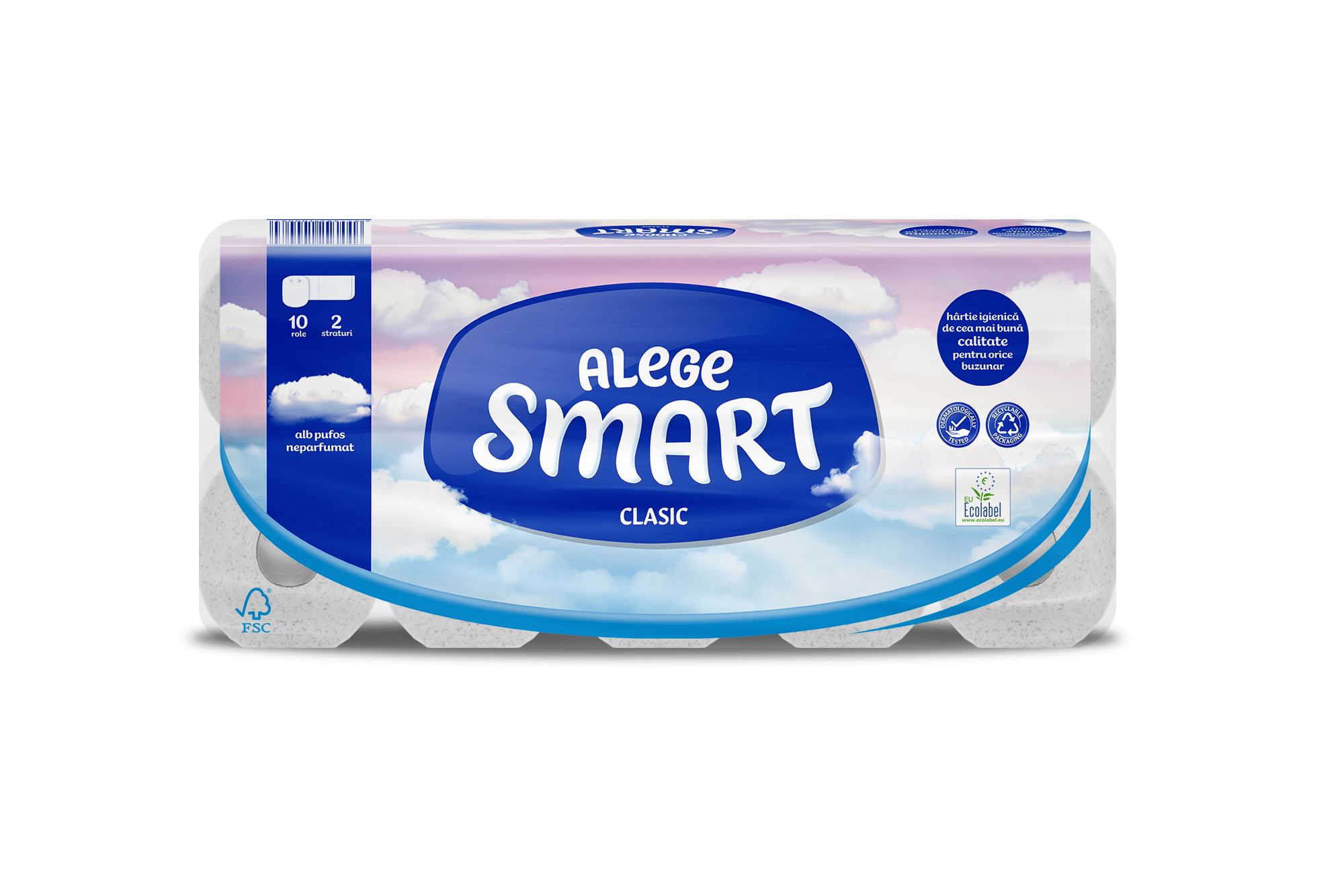 TOILET PAPER SMART CLASSIC WHITE 2-PLY, 10 ROLLS, 120 SHEETS - 14M  / SET OF 128