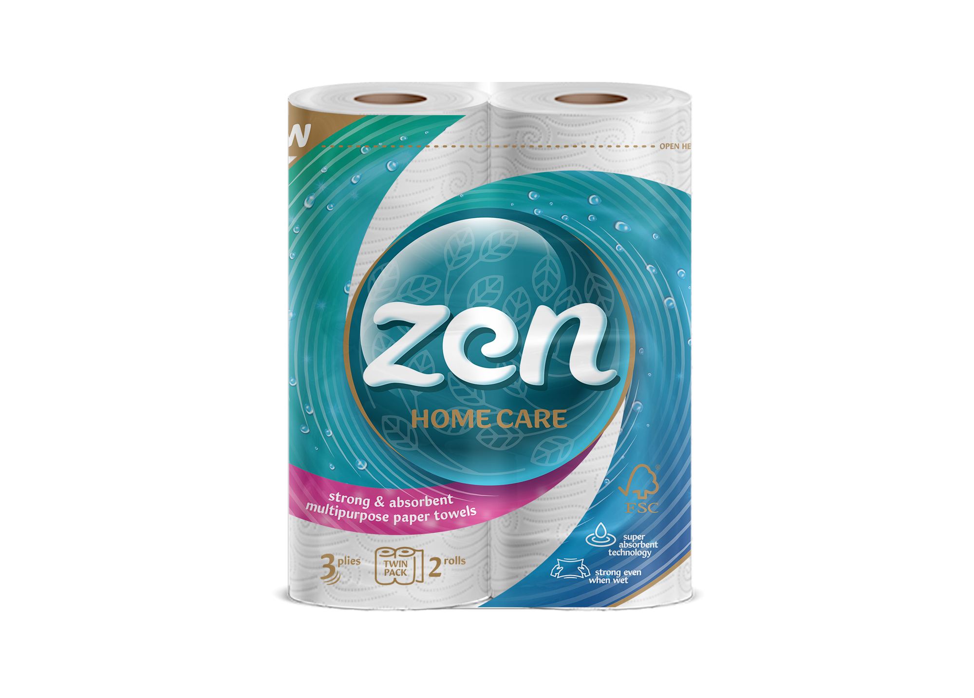 TOWEL ZEN 3-PLY, 2 ROLLS, 50 SHEETS - 11M