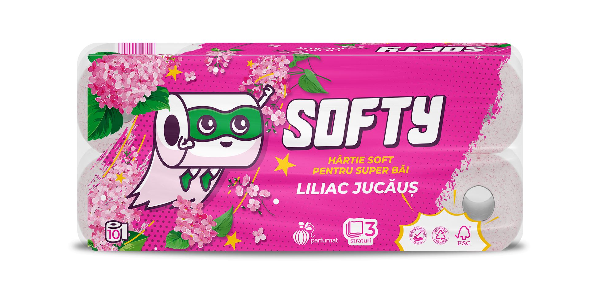 TOILET PAPER SOFTY LILAC 3-PLY, 10 ROLLS, 120 SHEETS - 12M