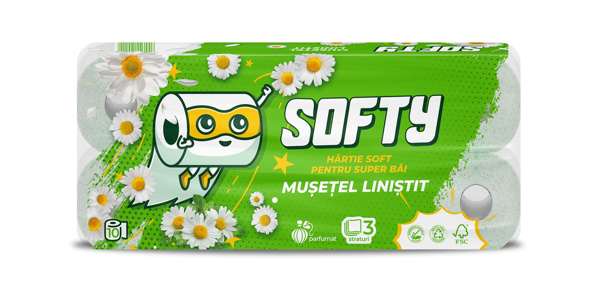 TOILET PAPER SOFTY CHAMOMILE 3-PLY, 10 ROLLS, 120 SHEETS - 12M