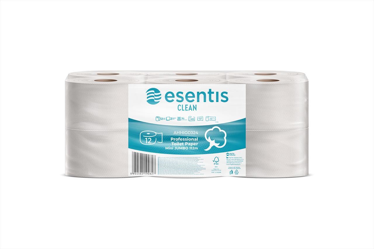 PROFESSIONAL TOILET PAPER ESENTIS-CARE MINI JUMBO 2-PLY, 12 ROLLS, 420 SHEETS - 84M